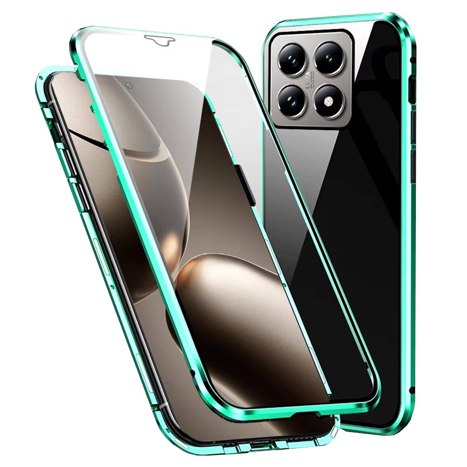 Für Xiaomi 14T Handy Tasche 360 Magnet Glas Bumper Metall Hülle Etuis Case Cover