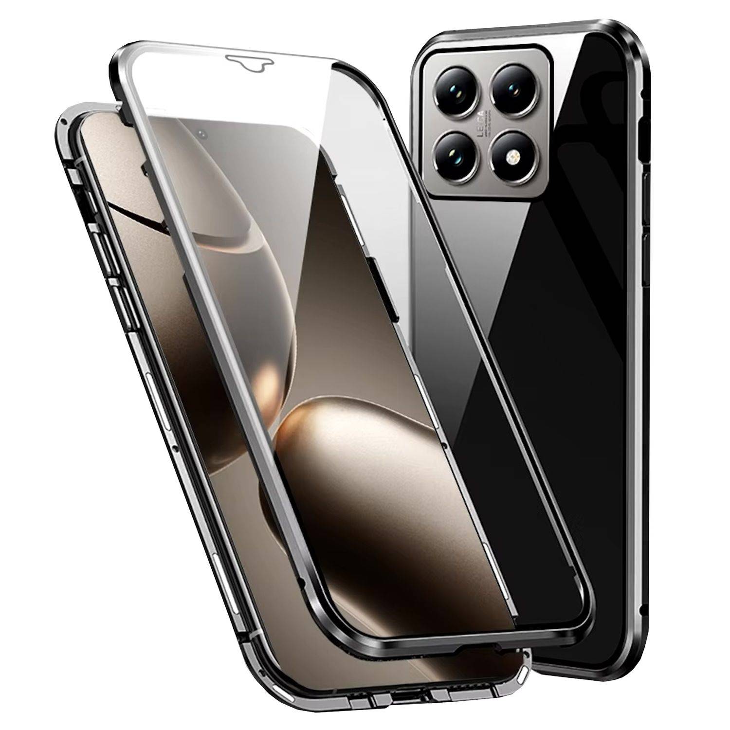 Für Xiaomi 14T Handy Tasche 360 Magnet Glas Bumper Metall Hülle Etuis Case Cover