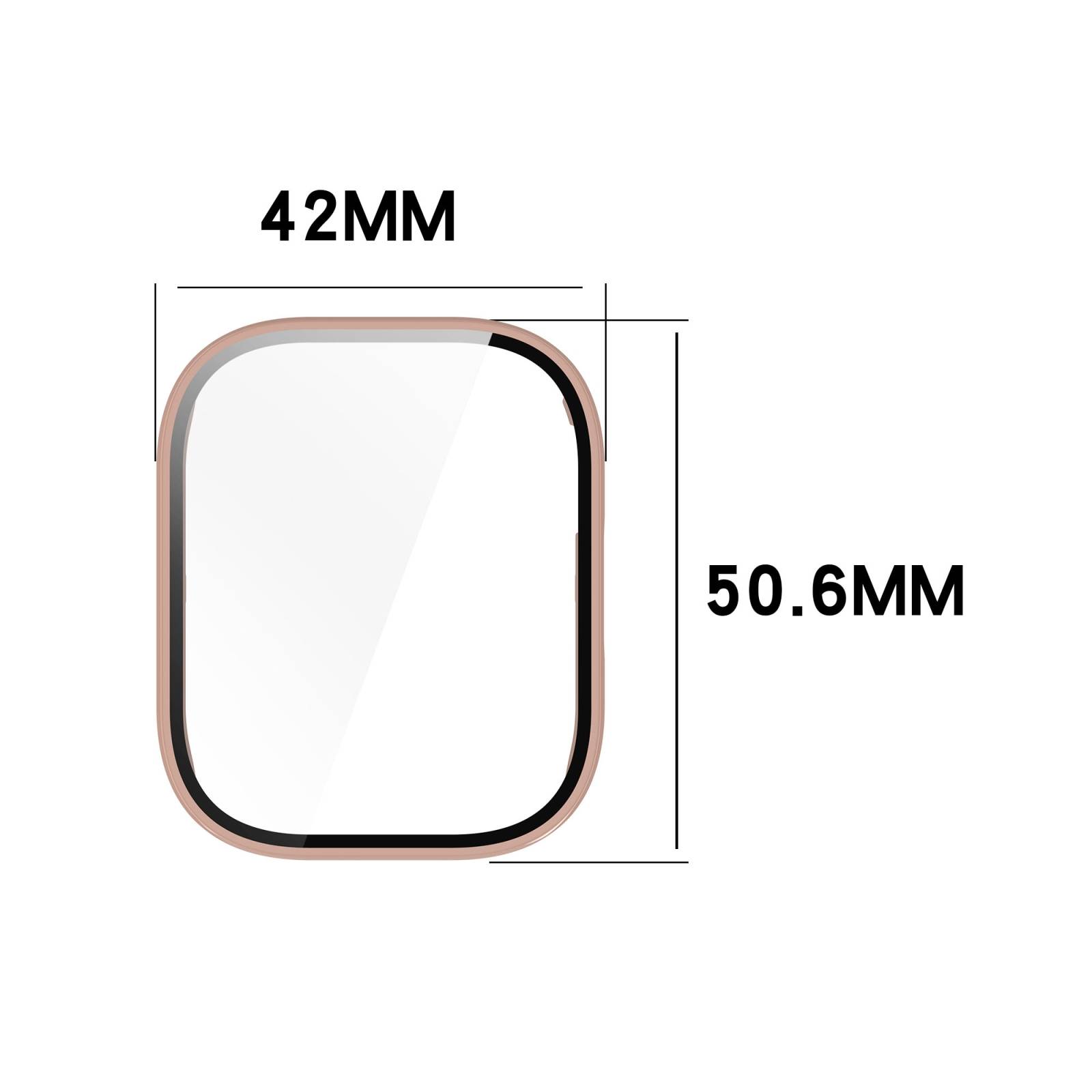 Quadratisches Zubehör mit abgerundeten Ecken gezeigt mit Abmessungen 42 mm breit und 50,6 mm hoch.