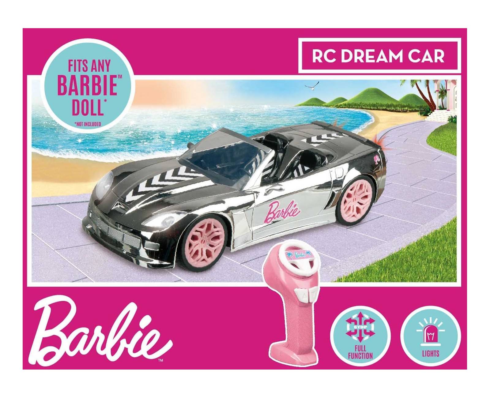 Happy People 63619 - Ferngesteuertes Auto - Barbie Dream Car (silber, 40cm) mit Licht, kompatibel mit Barbie