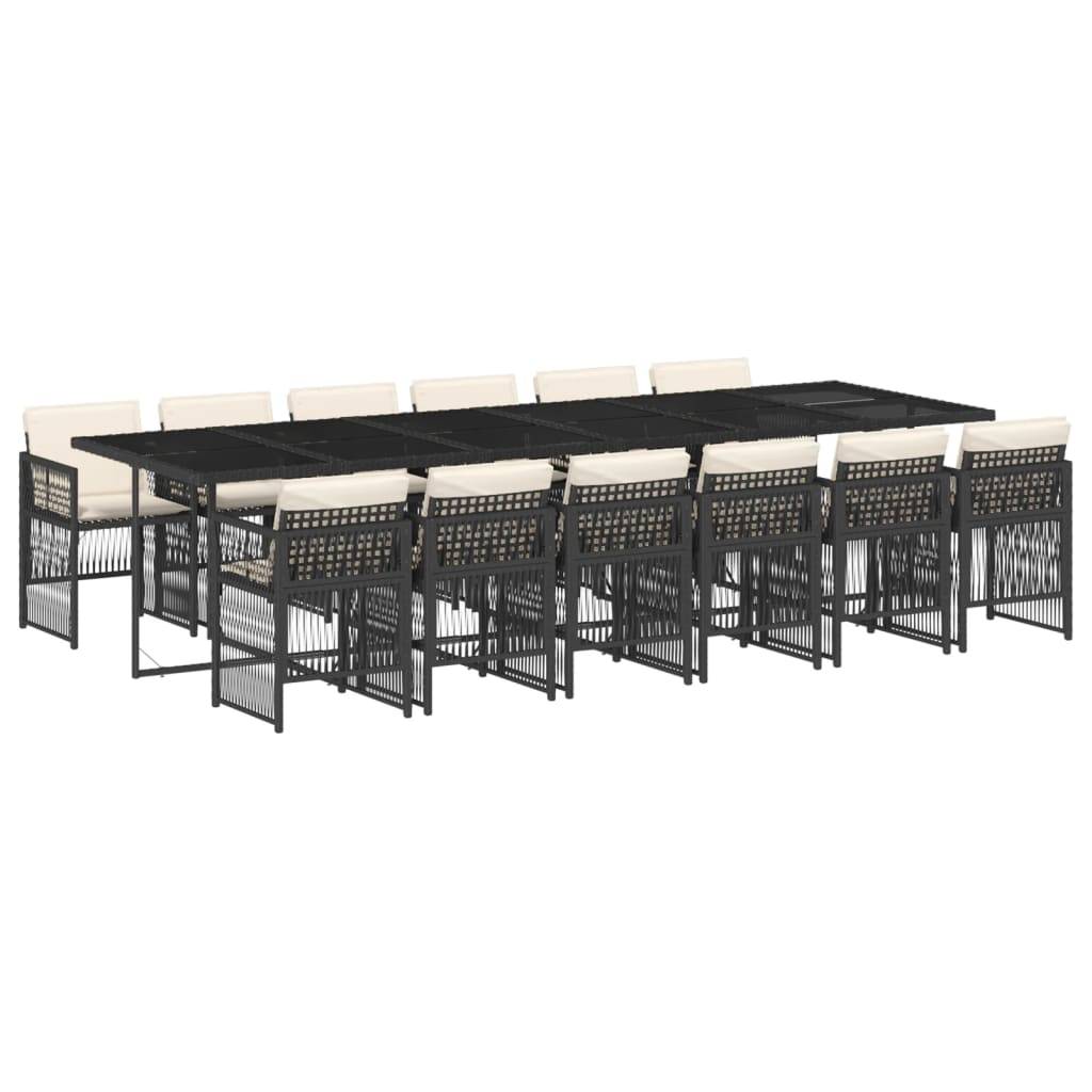 vidaXL 13-tlg. Garten-Essgruppe mit Kissen Schwarz Poly Rattan
