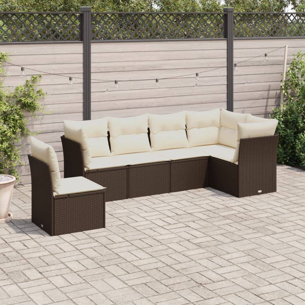 vidaXL 7-tlg. Garten-Sofagarnitur mit Kissen Braun Poly Rattan