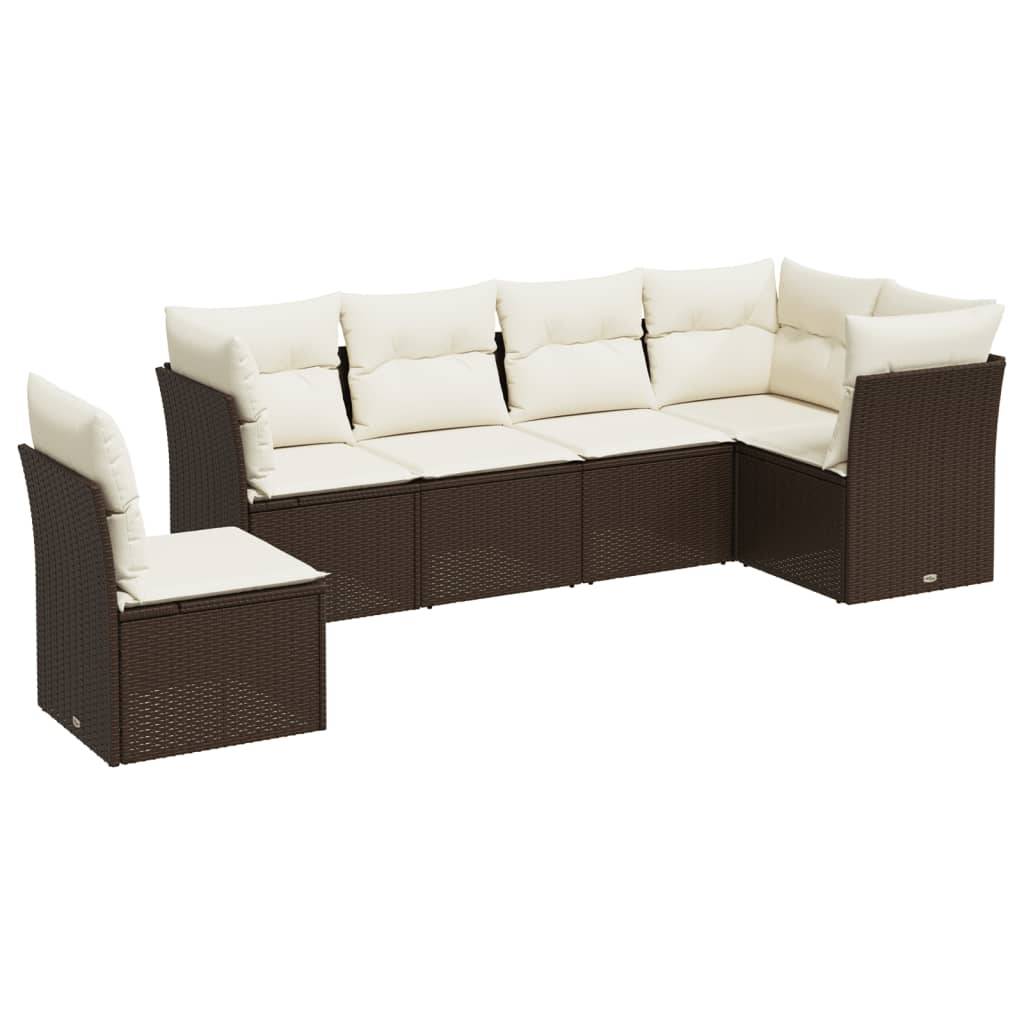 vidaXL 7-tlg. Garten-Sofagarnitur mit Kissen Braun Poly Rattan