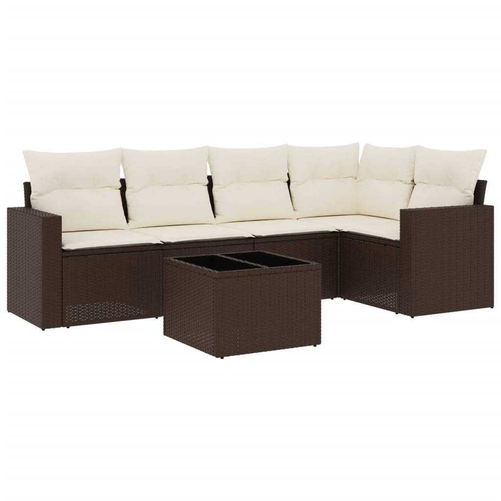 vidaXL 6-tlg. Garten-Sofagarnitur mit Kissen Braun Poly Rattan