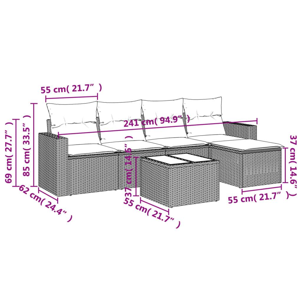 vidaXL 6-tlg. Garten-Sofagarnitur mit Kissen Braun Poly Rattan