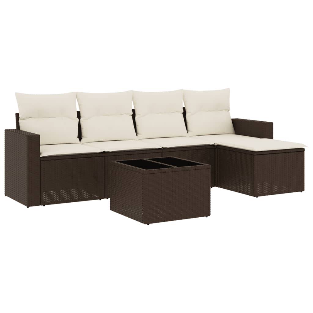 vidaXL 6-tlg. Garten-Sofagarnitur mit Kissen Braun Poly Rattan