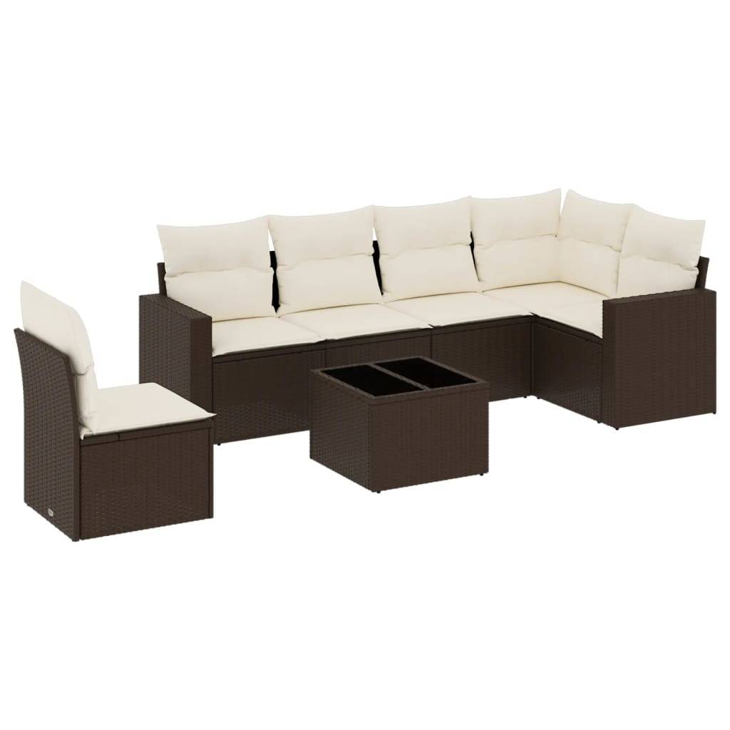 vidaXL 7-tlg. Garten-Sofagarnitur mit Kissen Braun Poly Rattan