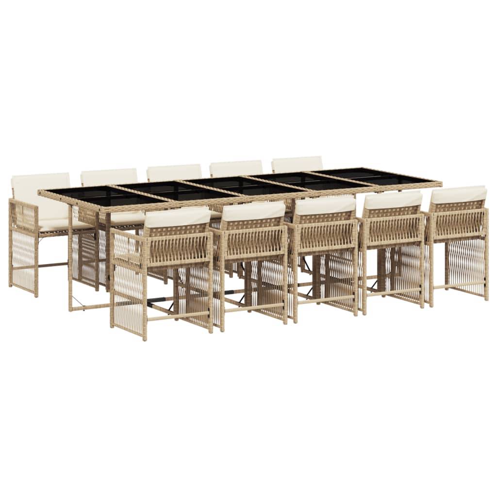 vidaXL 11-tlg. Garten-Essgruppe mit Kissen Beige Poly Rattan