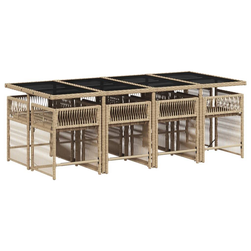 vidaXL 9-tlg. Garten-Essgruppe mit Kissen Beige Poly Rattan