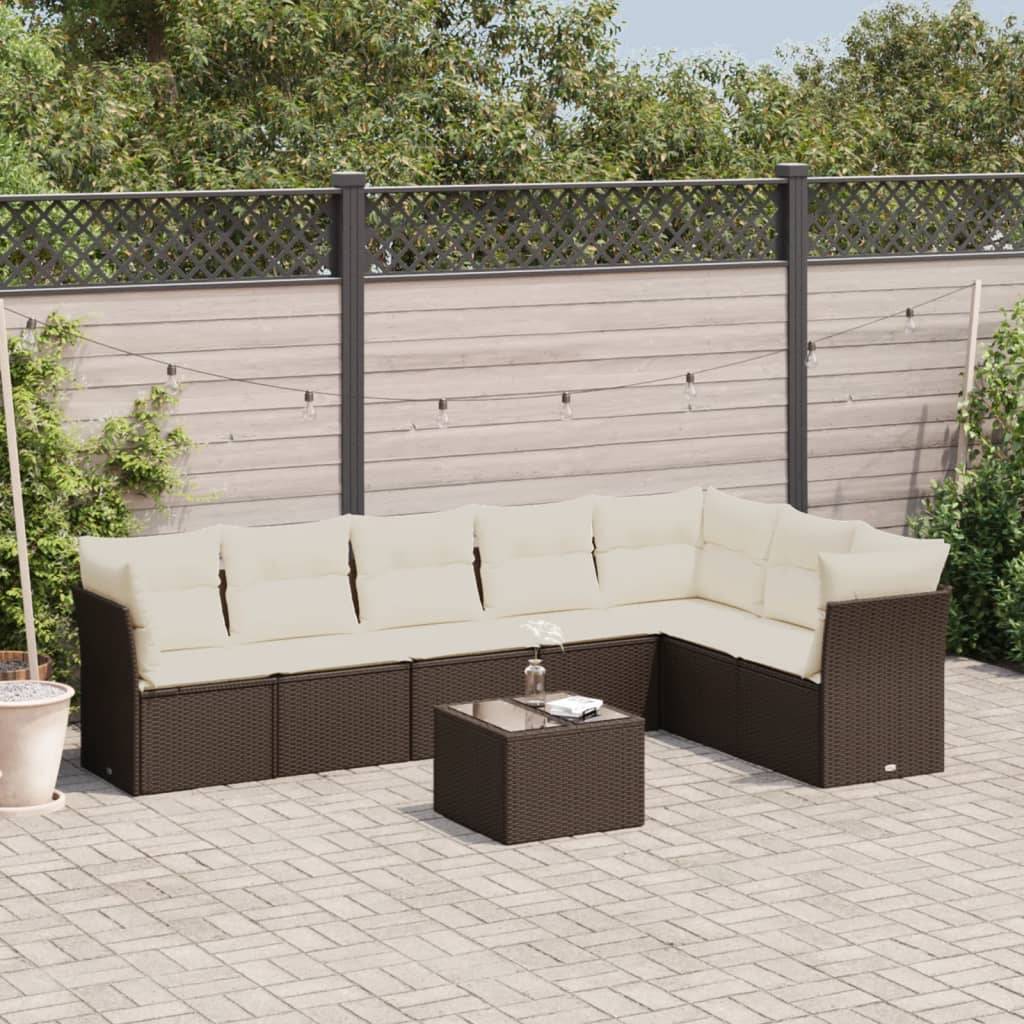 vidaXL 8-tlg. Garten-Sofagarnitur mit Kissen Braun Poly Rattan