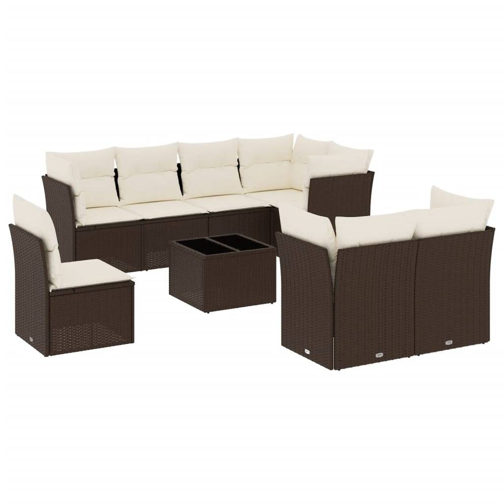 vidaXL 9-tlg. Garten-Sofagarnitur mit Kissen Braun Poly Rattan