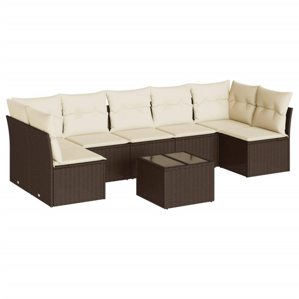 vidaXL 8-tlg. Garten-Sofagarnitur mit Kissen Braun Poly Rattan