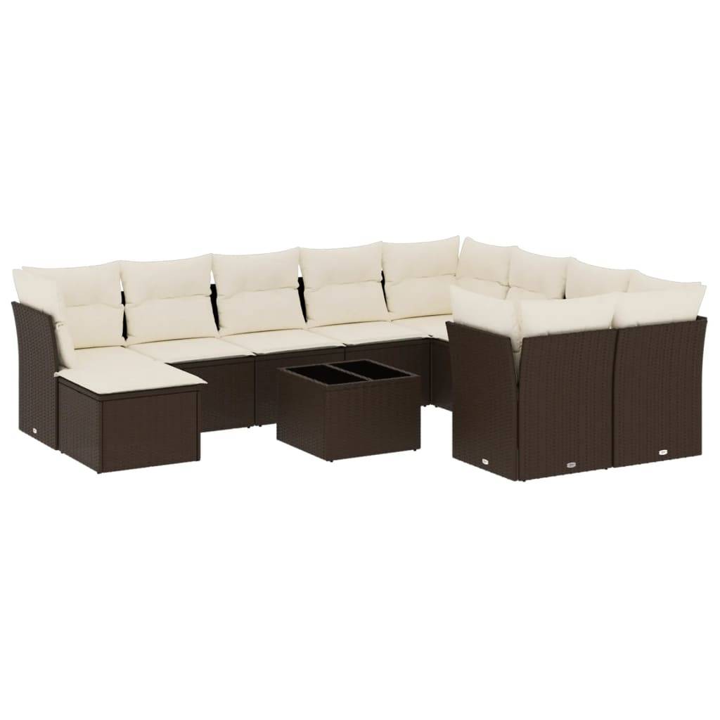 vidaXL 11-tlg. Garten-Sofagarnitur mit Kissen Braun Poly Rattan