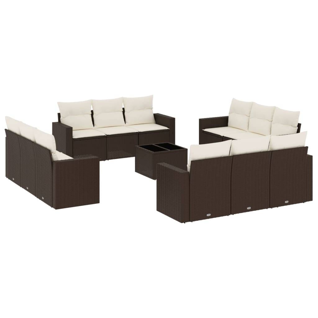 vidaXL 13-tlg. Garten-Sofagarnitur mit Kissen Braun Poly Rattan