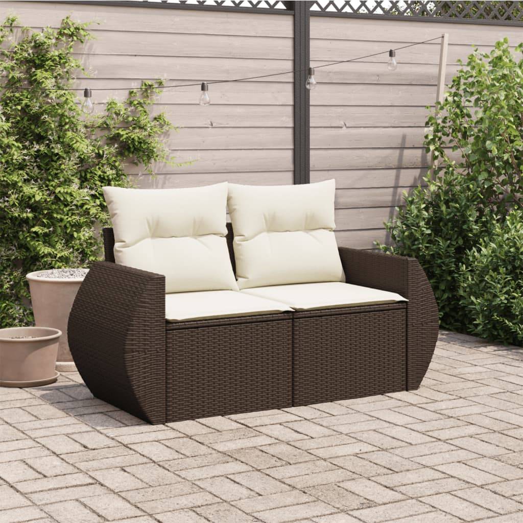 vidaXL Gartensofa mit Kissen 2-Sitzer Braun Poly Rattan