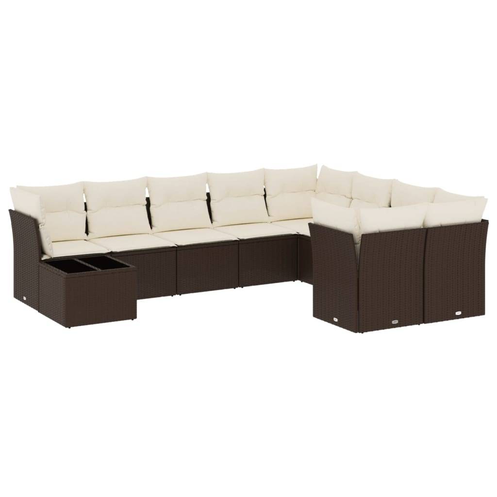 vidaXL 10-tlg. Garten-Sofagarnitur mit Kissen Braun Poly Rattan
