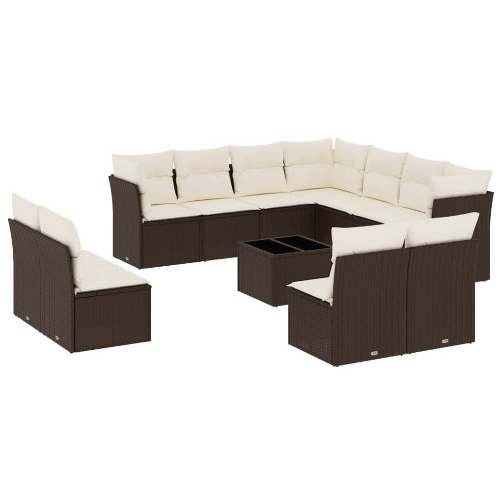vidaXL 12-tlg. Garten-Sofagarnitur mit Kissen Braun Poly Rattan