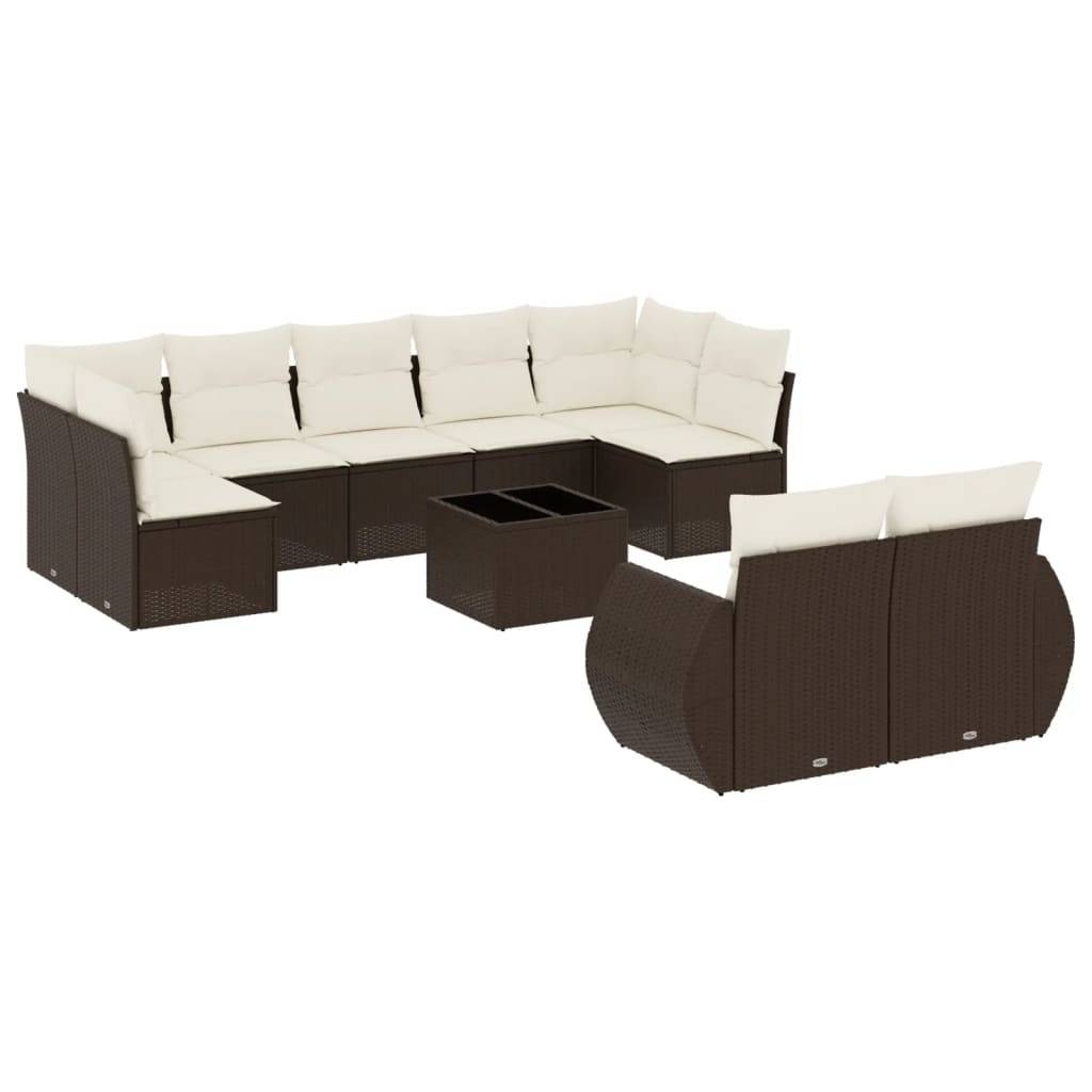 vidaXL 10-tlg. Garten-Sofagarnitur mit Kissen Braun Poly Rattan