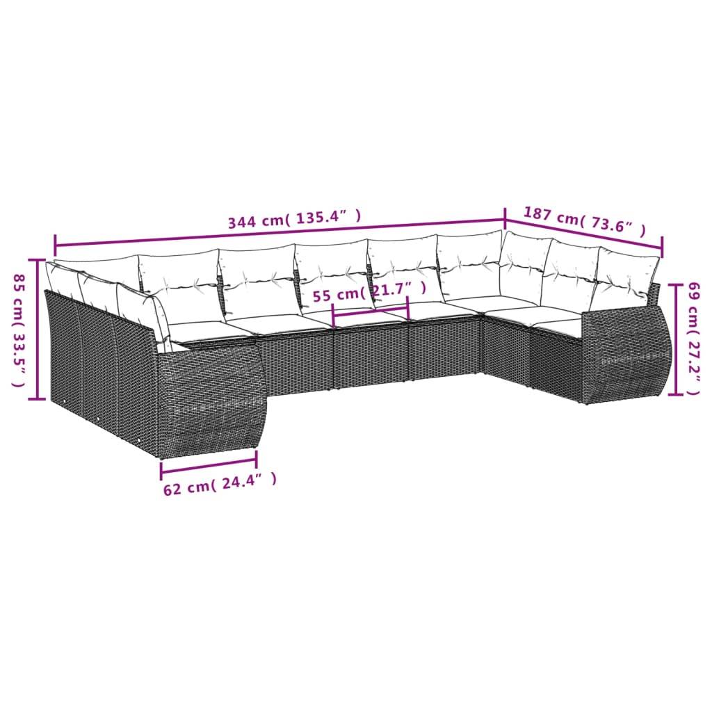 vidaXL 11-tlg. Garten-Sofagarnitur mit Kissen Braun Poly Rattan