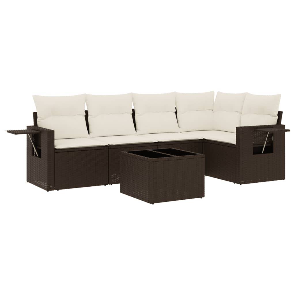 vidaXL 6-tlg. Garten-Sofagarnitur mit Kissen Braun Poly Rattan