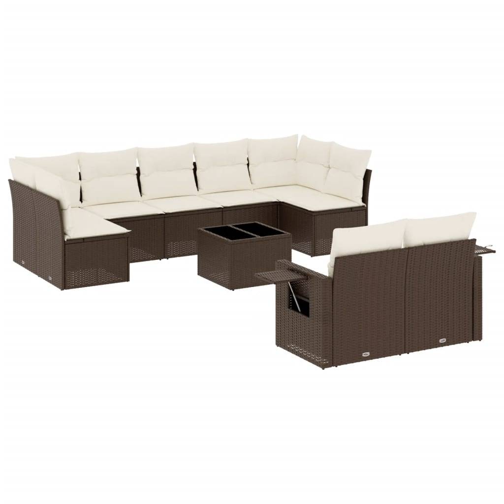 vidaXL 10-tlg. Garten-Sofagarnitur mit Kissen Braun Poly Rattan