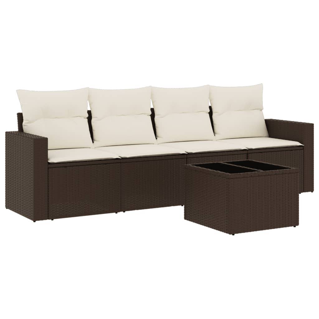 vidaXL 5-tlg. Garten-Sofagarnitur mit Kissen Braun Poly Rattan