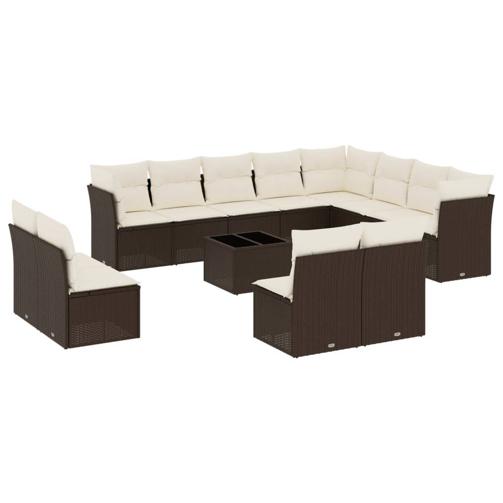 vidaXL 13-tlg. Garten-Sofagarnitur mit Kissen Braun Poly Rattan