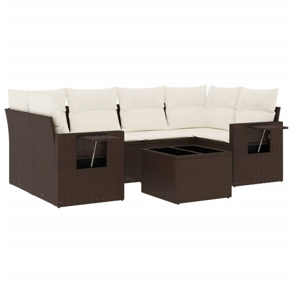 vidaXL 7-tlg. Garten-Sofagarnitur mit Kissen Braun Poly Rattan