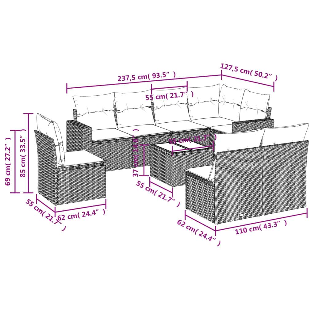 vidaXL 9-tlg. Garten-Sofagarnitur mit Kissen Braun Poly Rattan