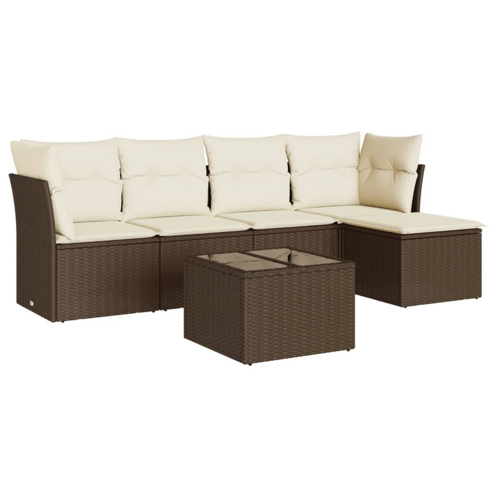 vidaXL 6-tlg. Garten-Sofagarnitur mit Kissen Braun Poly Rattan