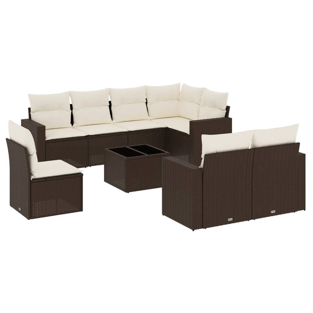 vidaXL 9-tlg. Garten-Sofagarnitur mit Kissen Braun Poly Rattan
