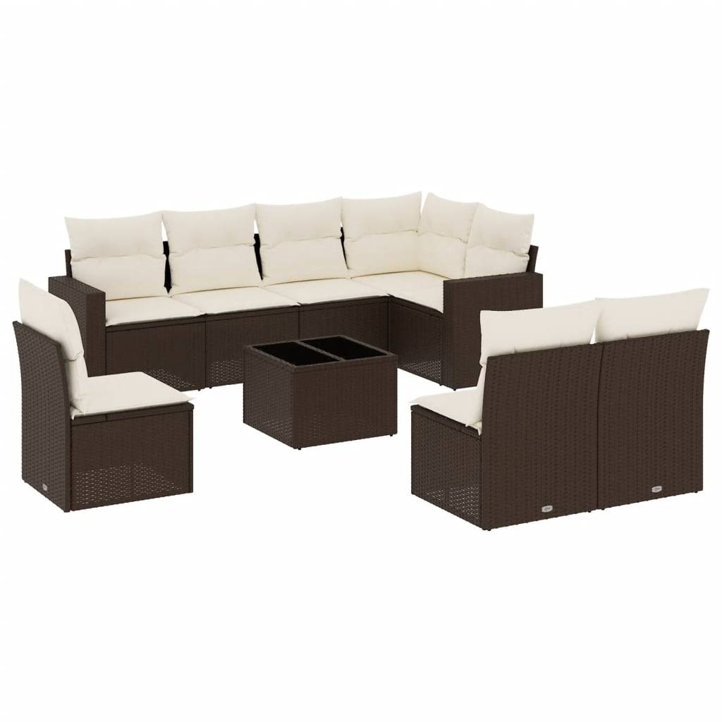 vidaXL 9-tlg. Garten-Sofagarnitur mit Kissen Braun Poly Rattan