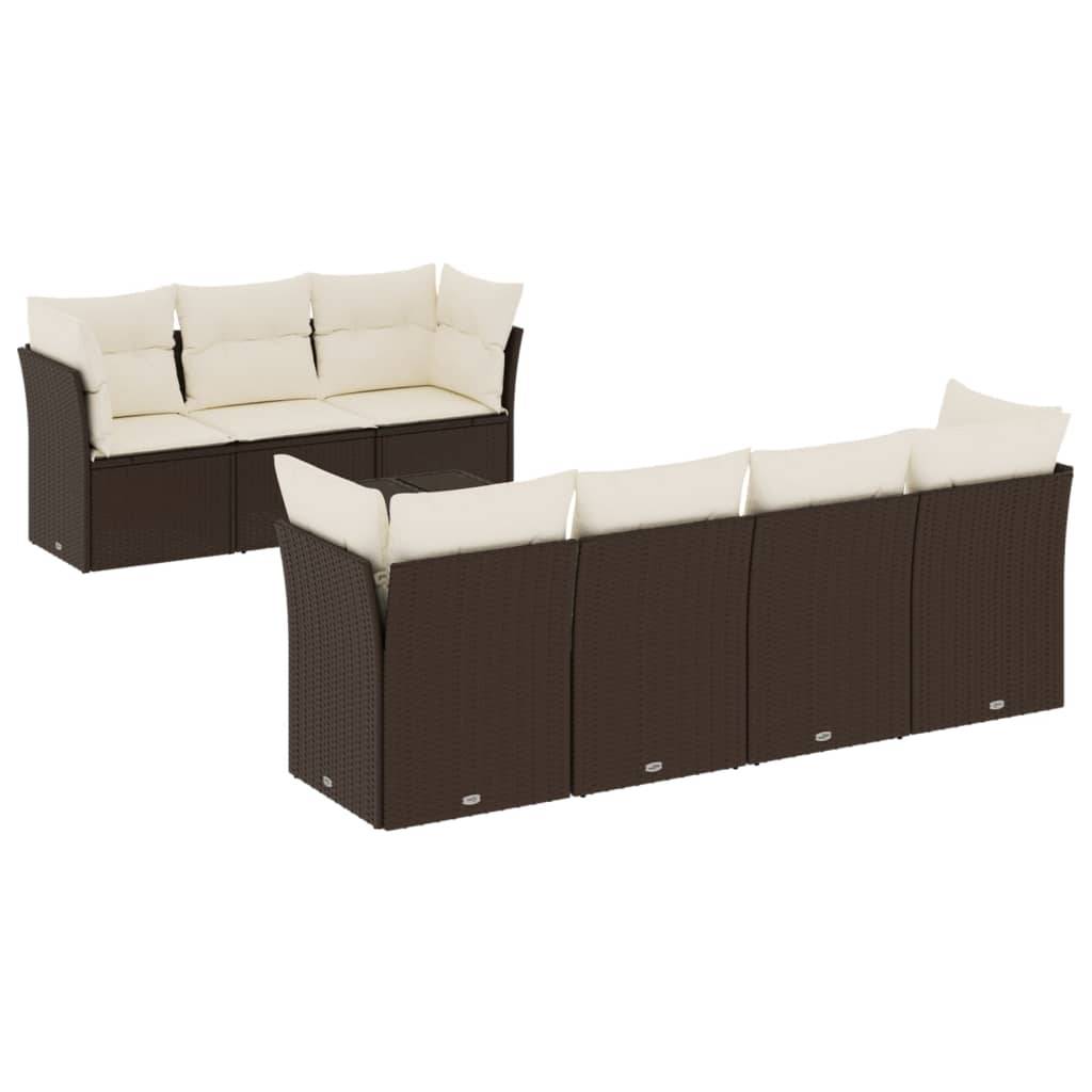 vidaXL 8-tlg. Garten-Sofagarnitur mit Kissen Braun Poly Rattan