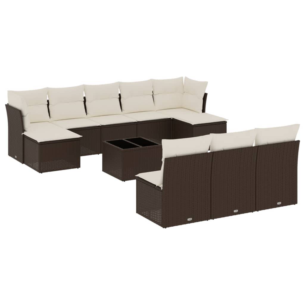 vidaXL 11-tlg. Garten-Sofagarnitur mit Kissen Braun Poly Rattan