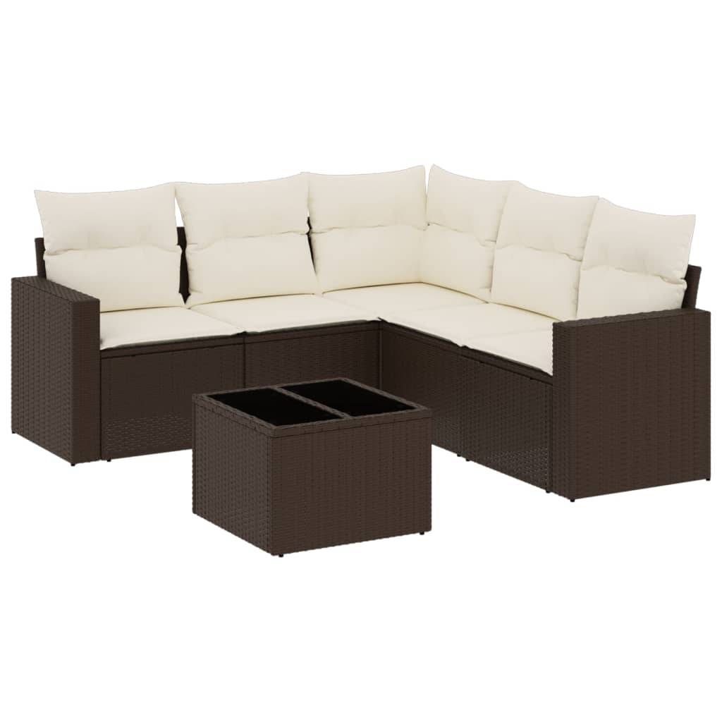 vidaXL 6-tlg. Garten-Sofagarnitur mit Kissen Braun Poly Rattan