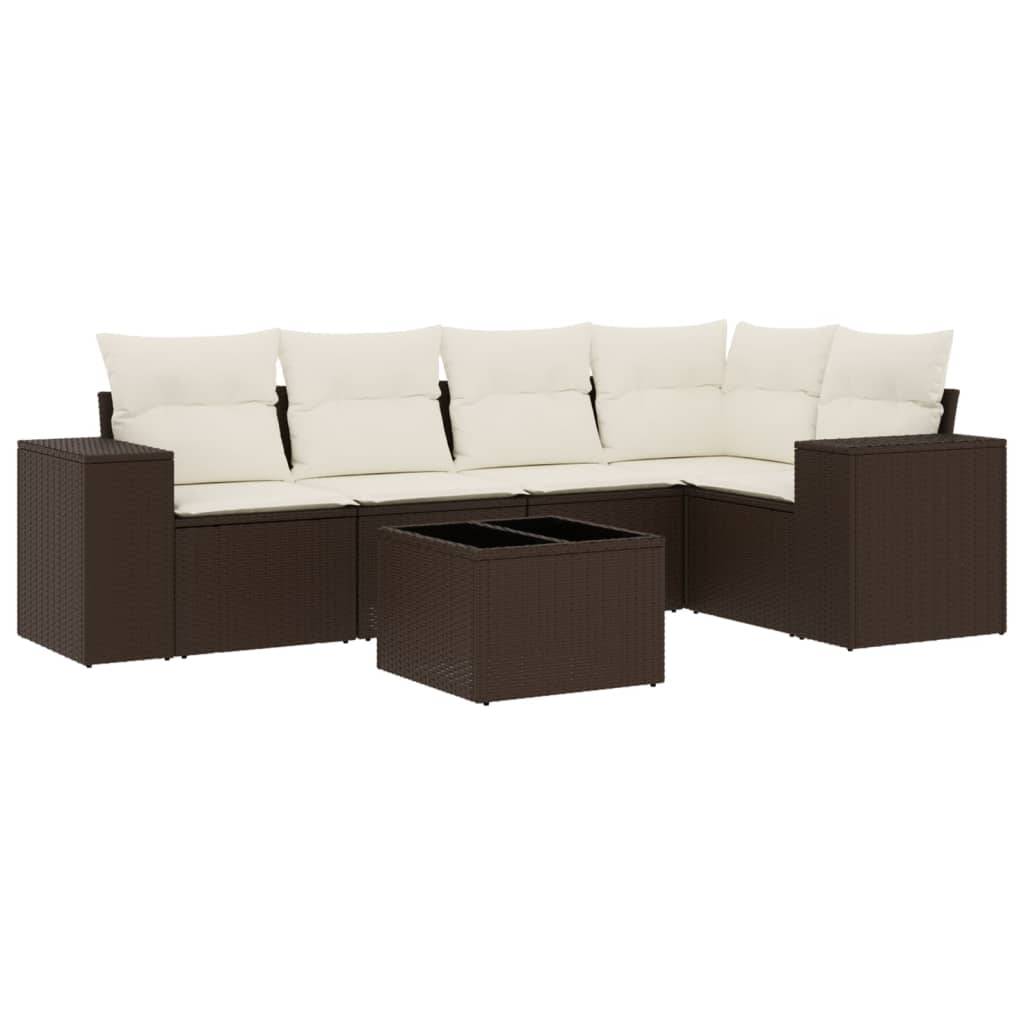 vidaXL 6-tlg. Garten-Sofagarnitur mit Kissen Braun Poly Rattan