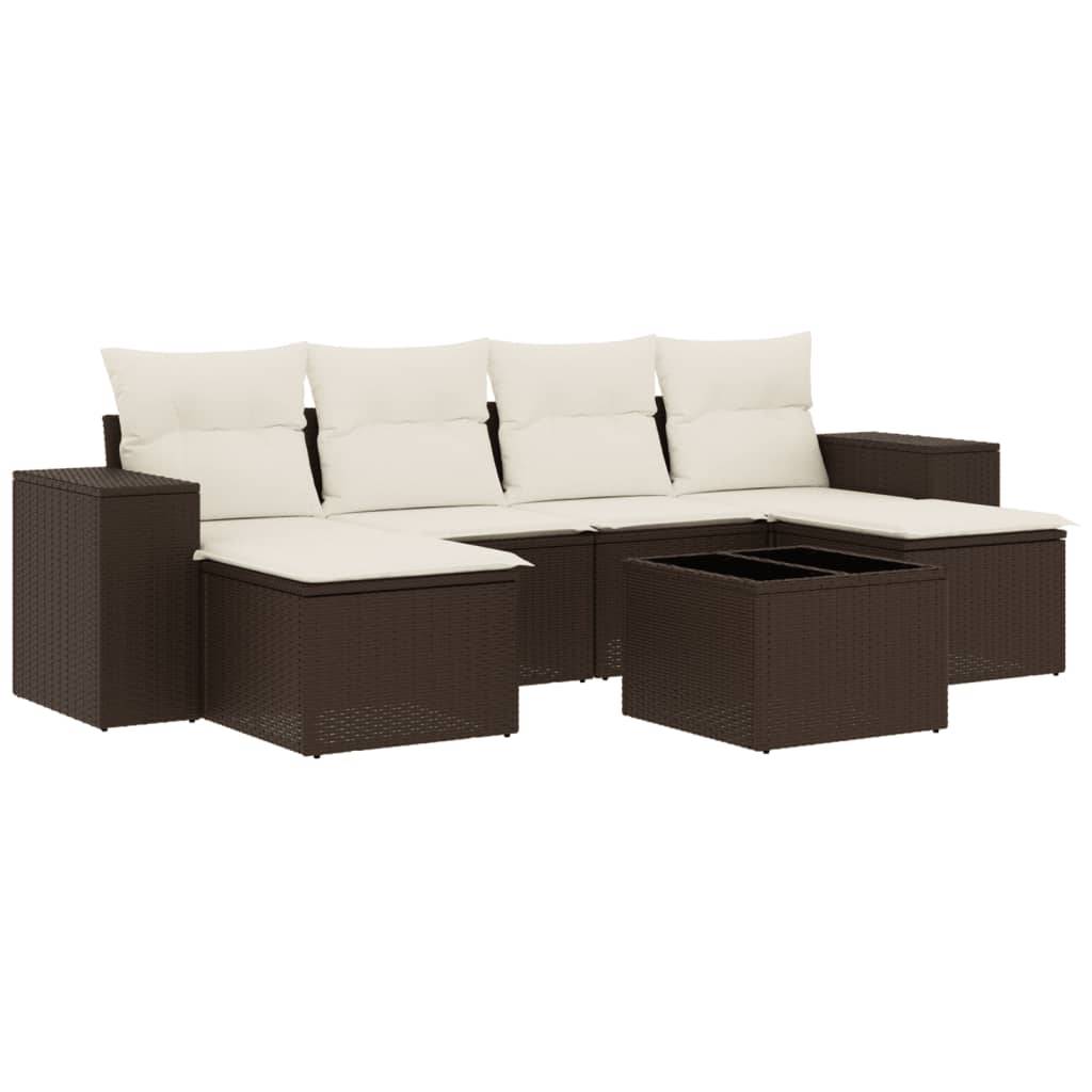 vidaXL 7-tlg. Garten-Sofagarnitur mit Kissen Braun Poly Rattan