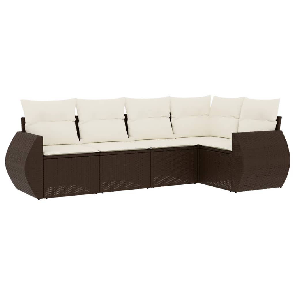 vidaXL 5-tlg. Garten-Sofagarnitur mit Kissen Braun Poly Rattan