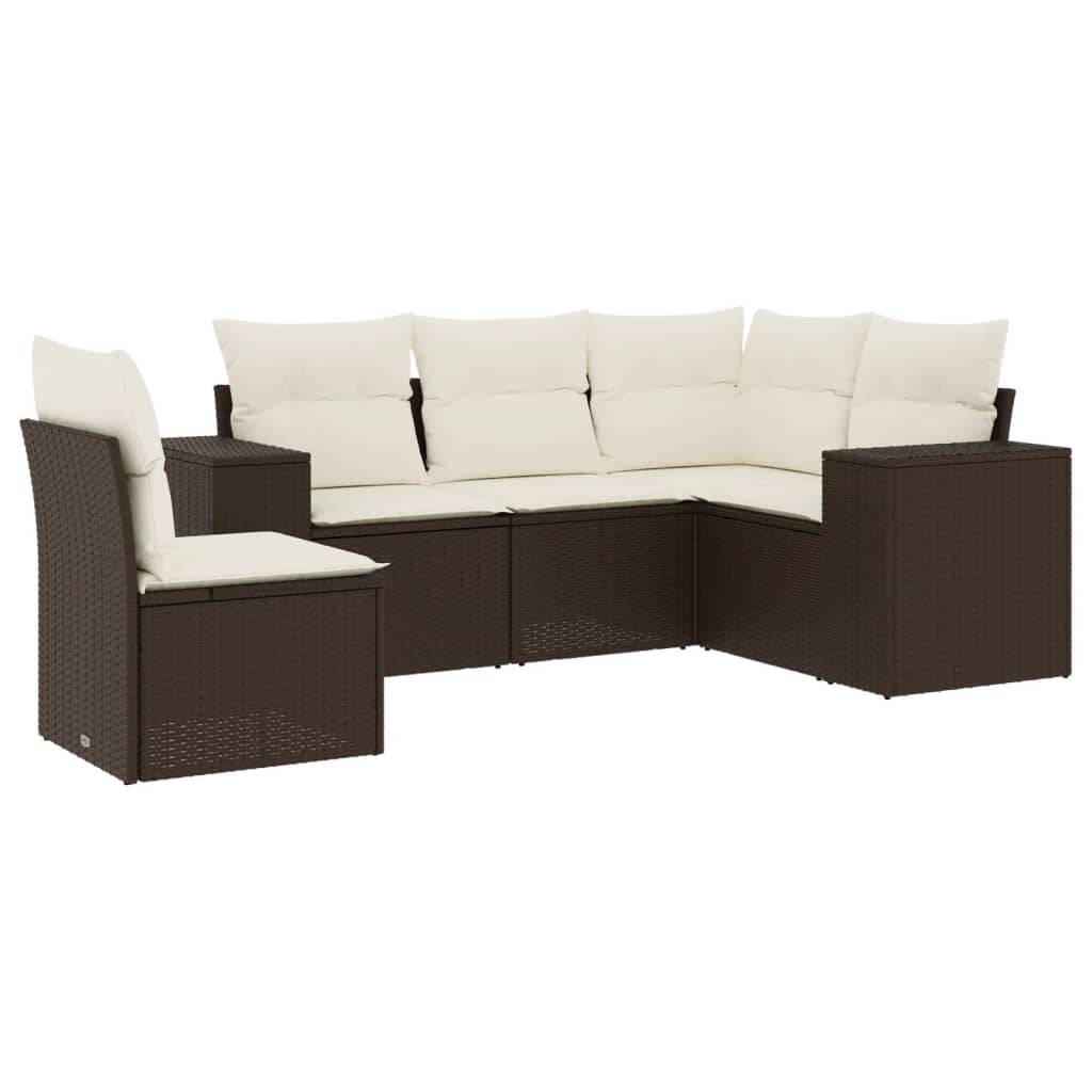 vidaXL 5-tlg. Garten-Sofagarnitur mit Kissen Braun Poly Rattan