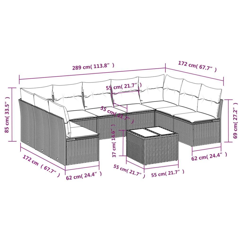 vidaXL 10-tlg. Garten-Sofagarnitur mit Kissen Braun Poly Rattan