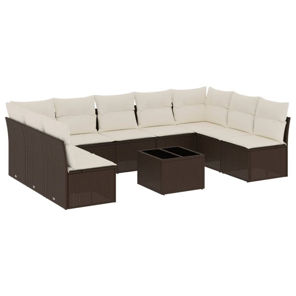 vidaXL 10-tlg. Garten-Sofagarnitur mit Kissen Braun Poly Rattan