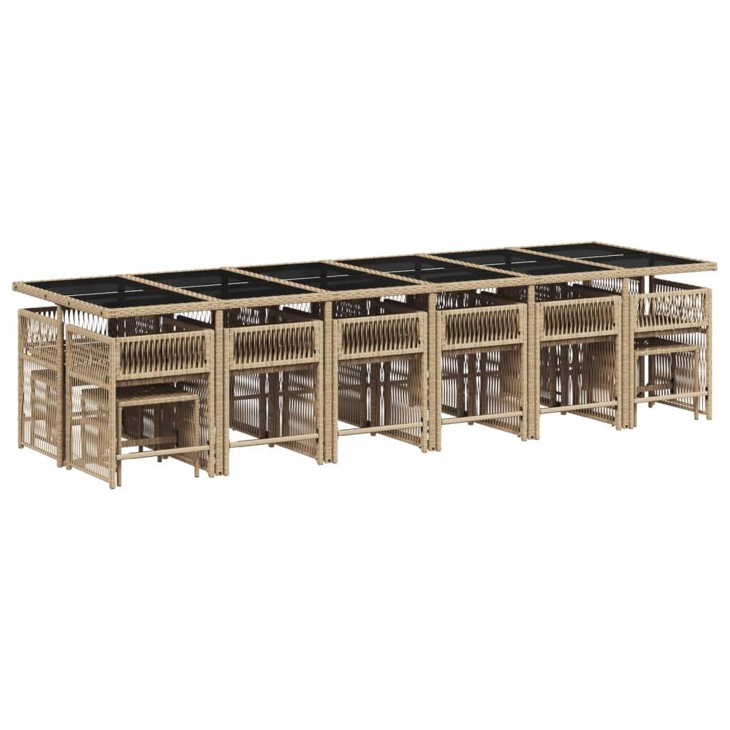 vidaXL 17-tlg. Garten-Essgruppe mit Kissen Beige Poly Rattan
