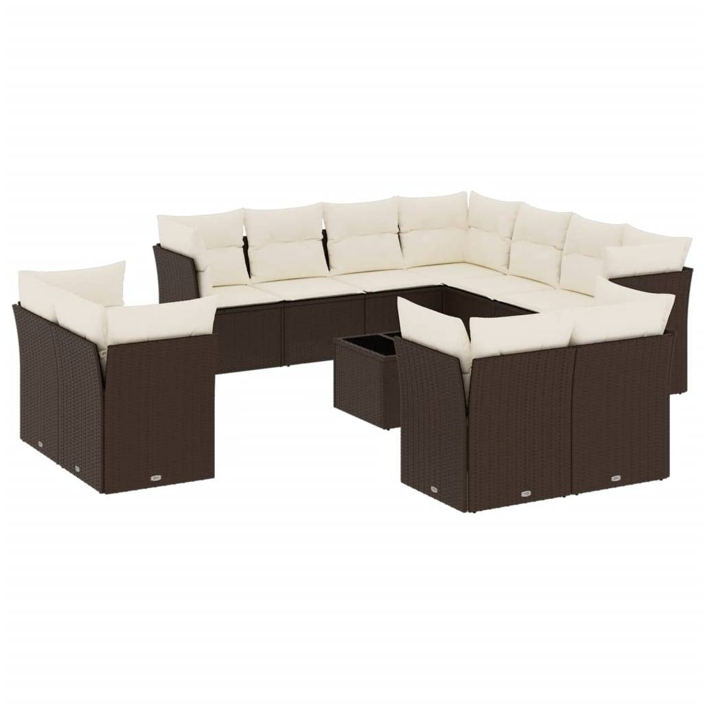 vidaXL 12-tlg. Garten-Sofagarnitur mit Kissen Braun Poly Rattan
