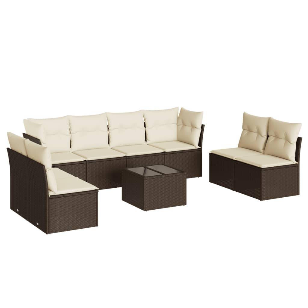 vidaXL 9-tlg. Garten-Sofagarnitur mit Kissen Braun Poly Rattan