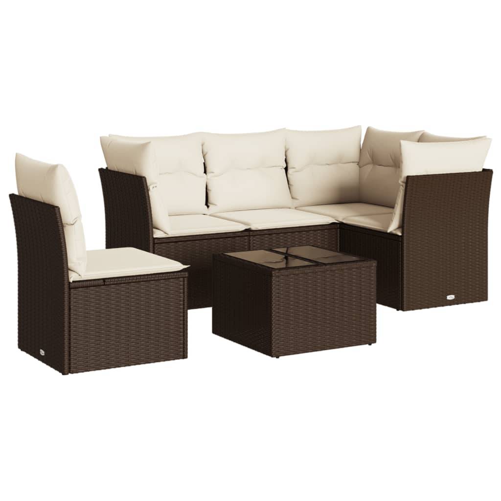 vidaXL 6-tlg. Garten-Sofagarnitur mit Kissen Braun Poly Rattan