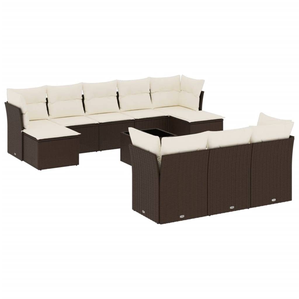 vidaXL 11-tlg. Garten-Sofagarnitur mit Kissen Braun Poly Rattan