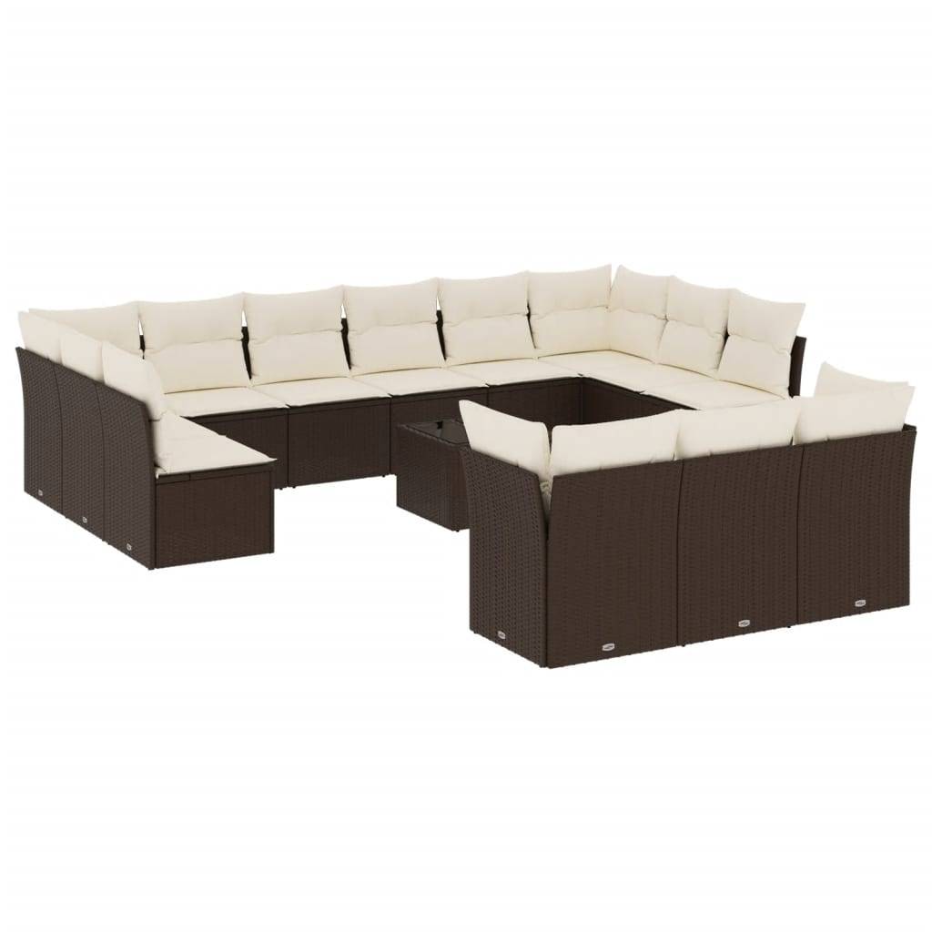 vidaXL 14-tlg. Garten-Sofagarnitur mit Kissen Braun Poly Rattan