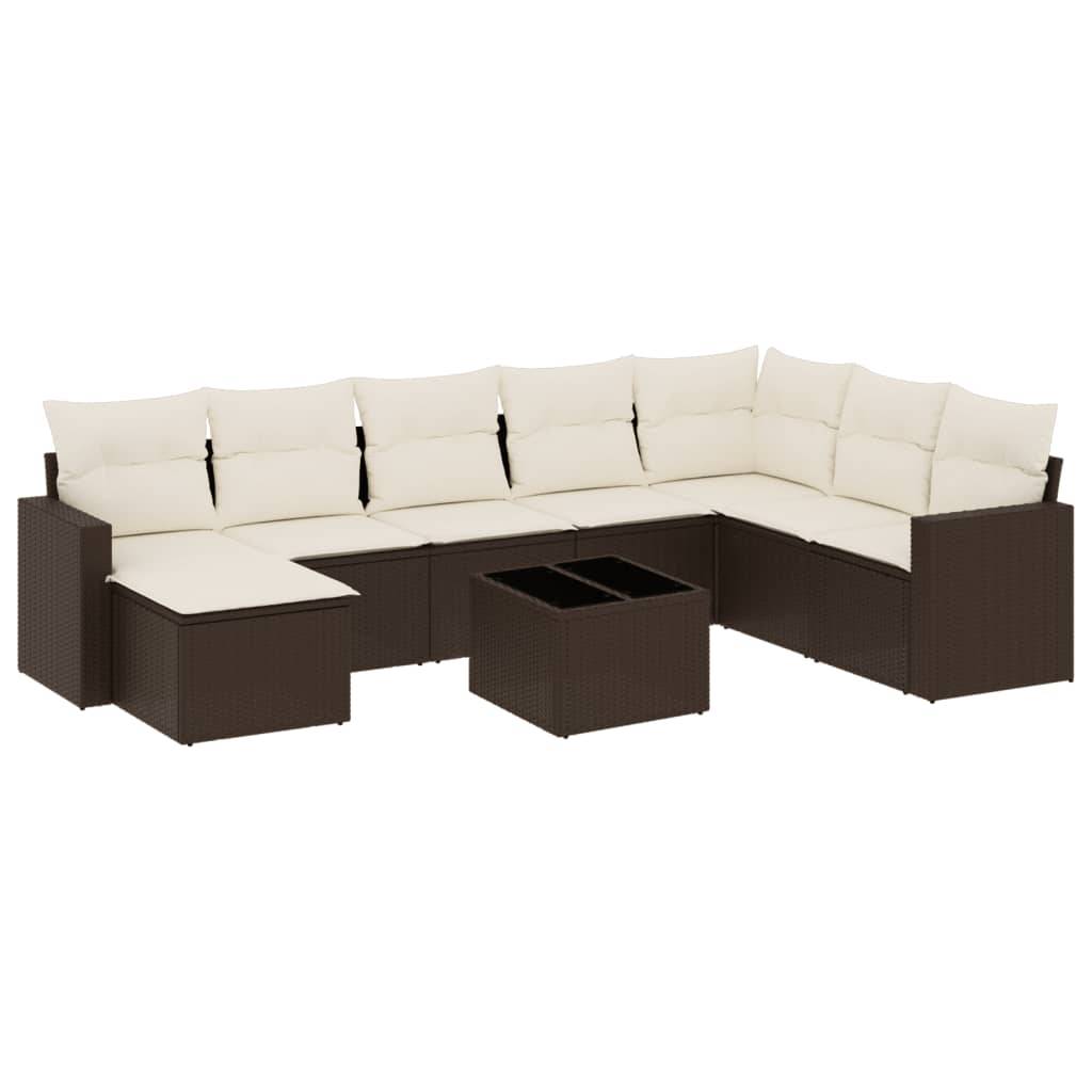 vidaXL 9-tlg. Garten-Sofagarnitur mit Kissen Braun Poly Rattan