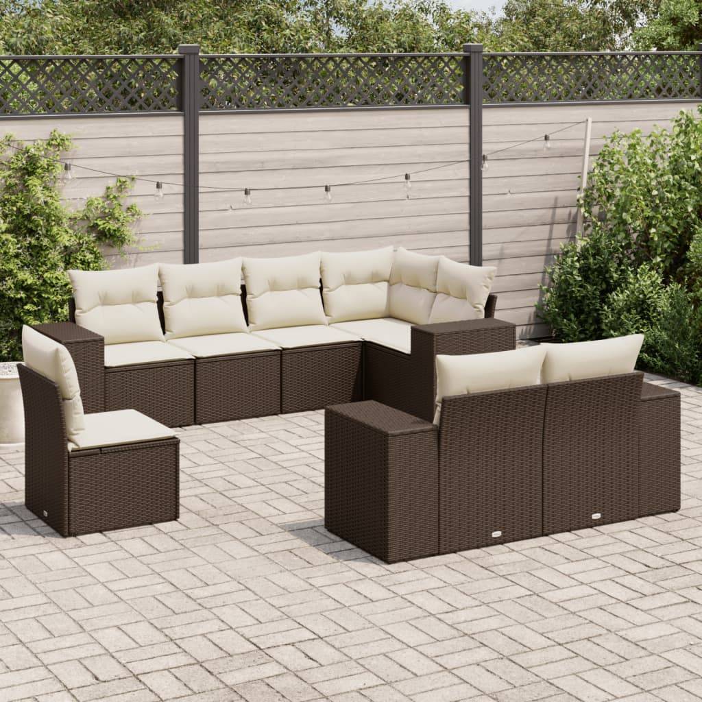 vidaXL 8-tlg. Garten-Sofagarnitur mit Kissen Braun Poly Rattan