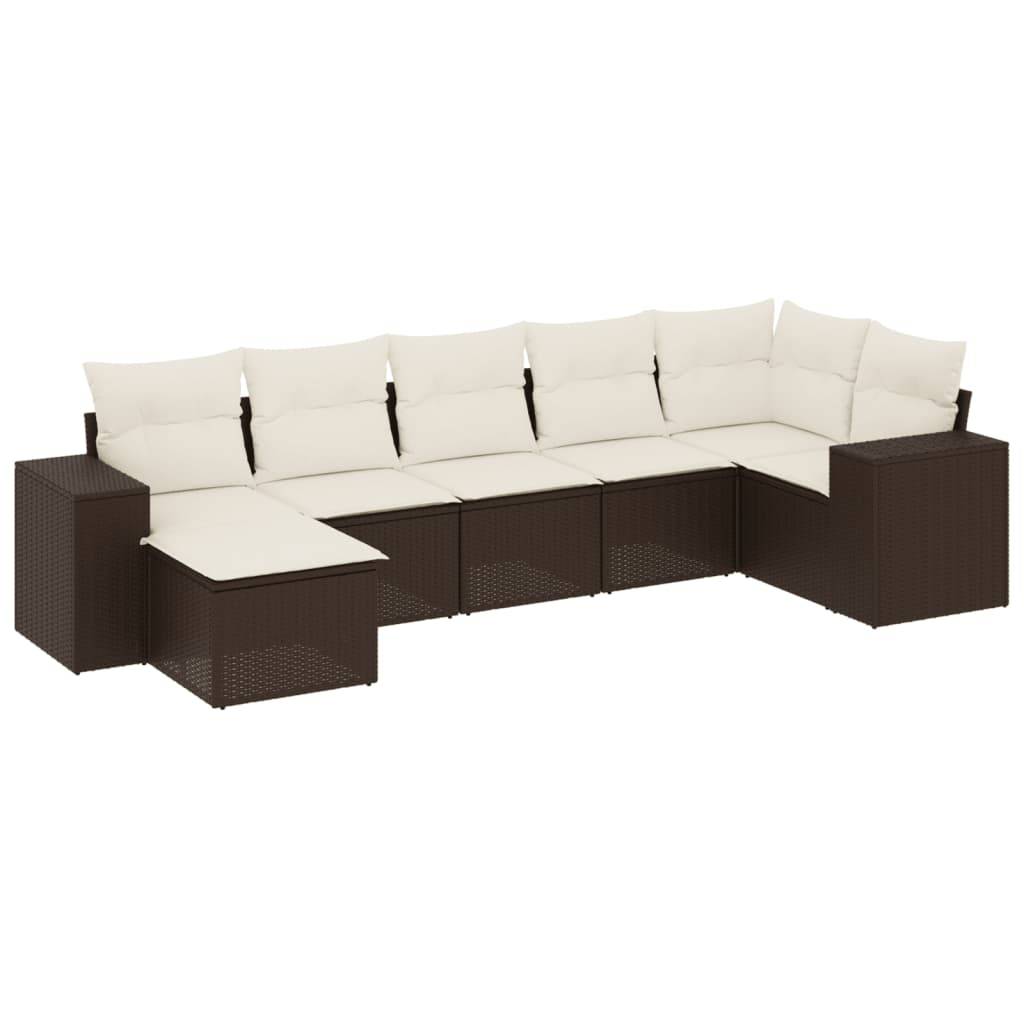 vidaXL 7-tlg. Garten-Sofagarnitur mit Kissen Braun Poly Rattan